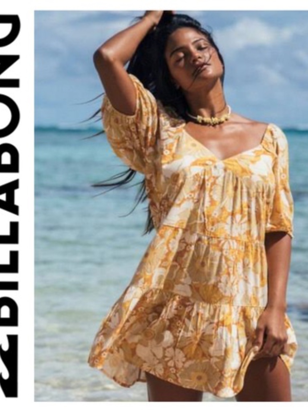 ⚡️Billabong NWT Floral Puff-Sleeve Dress in shades of pale green + Mustard.🌻 🚌